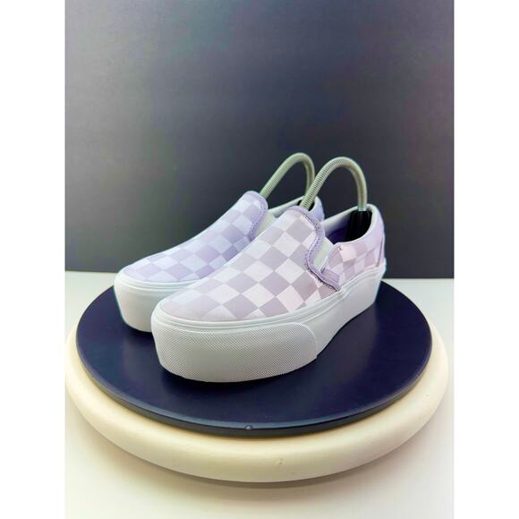 Vans Classic Slip On Stackform Womens Sz 9 Purple Checkerboard Platform Shoes